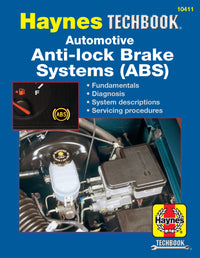 Haynes Techbook on Anti-lock Brake Systems (ABS) with a blue background and engine image.