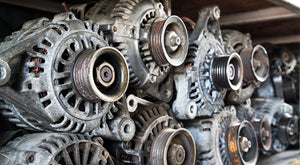 Old alternators on a shelf