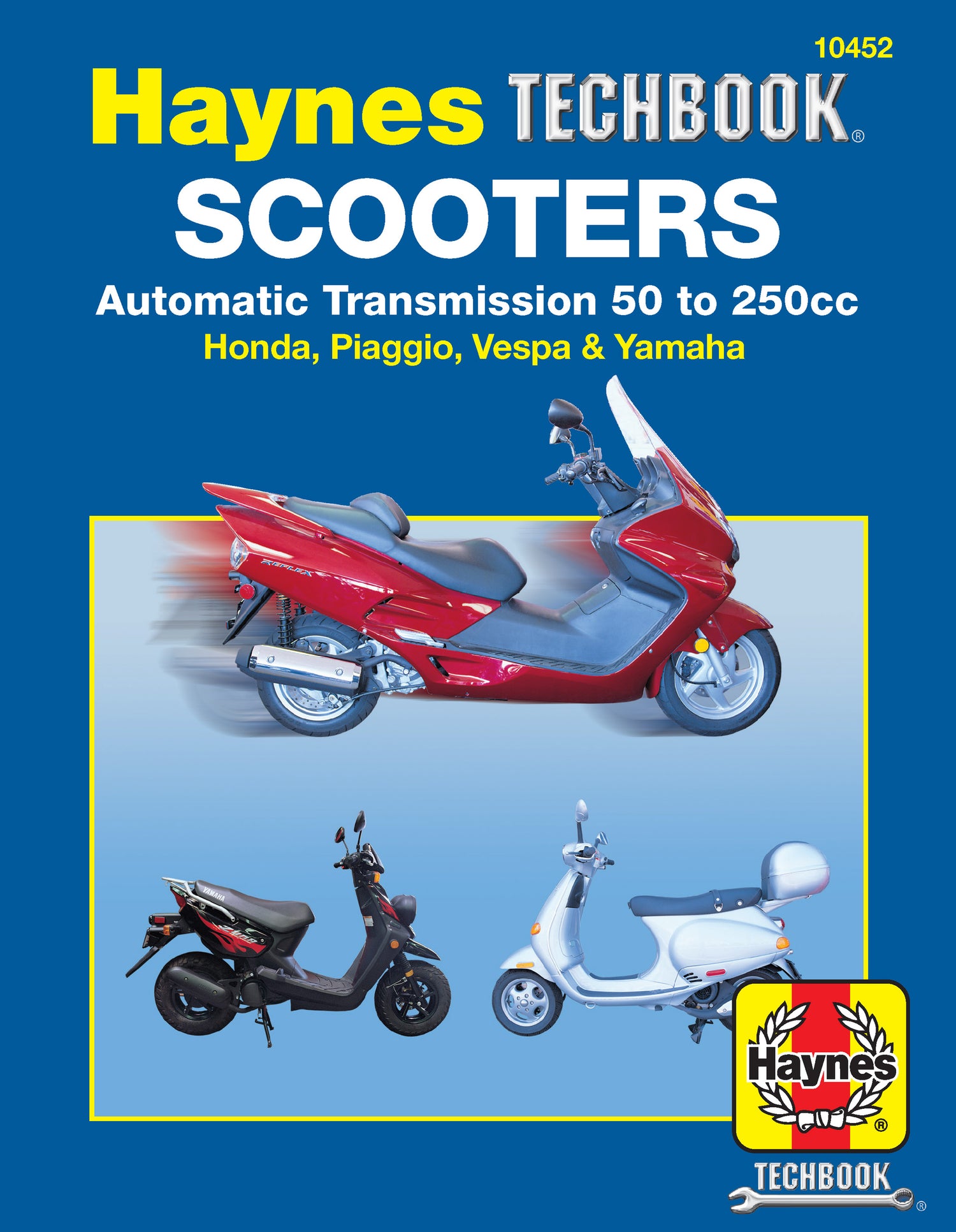 Haynes Techbook for scooters with a blue background and scooter images.