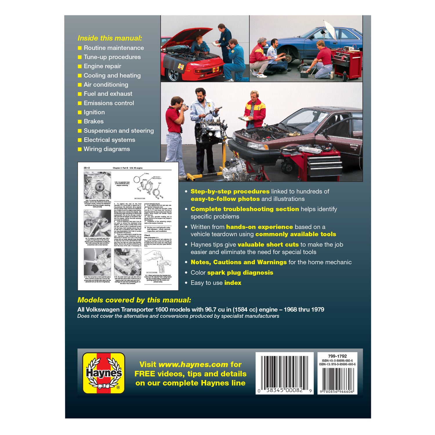 Volkswagen 1600 Baywindow Transporter 1584cc (1968-1979) Haynes Repair Manual