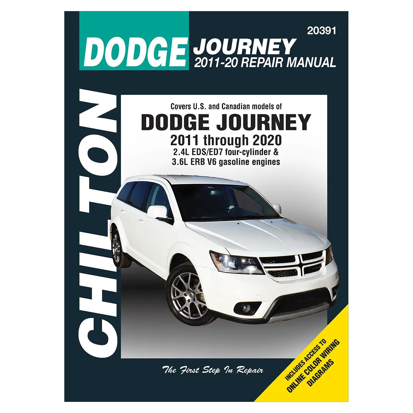 Dodge Journey repair manual cover with a white SUV on a blue background