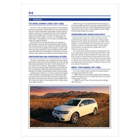 Page from a book or document about the Dodge Journey Legacy with a photo of the vehicle on a mountain road.