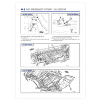 Technical diagram of fuel and exhaust systems for a 2.4L gasoline engine on a white background.