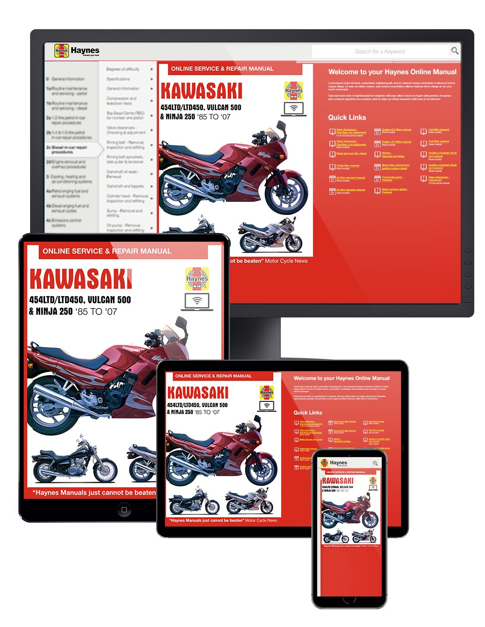 Kawasaki EN450 (454LTD/LTD450) (85-90), EN500/Vulcan 500 (90-07), & EX250/Ninja 250 (86-07) Haynes Repair Manual