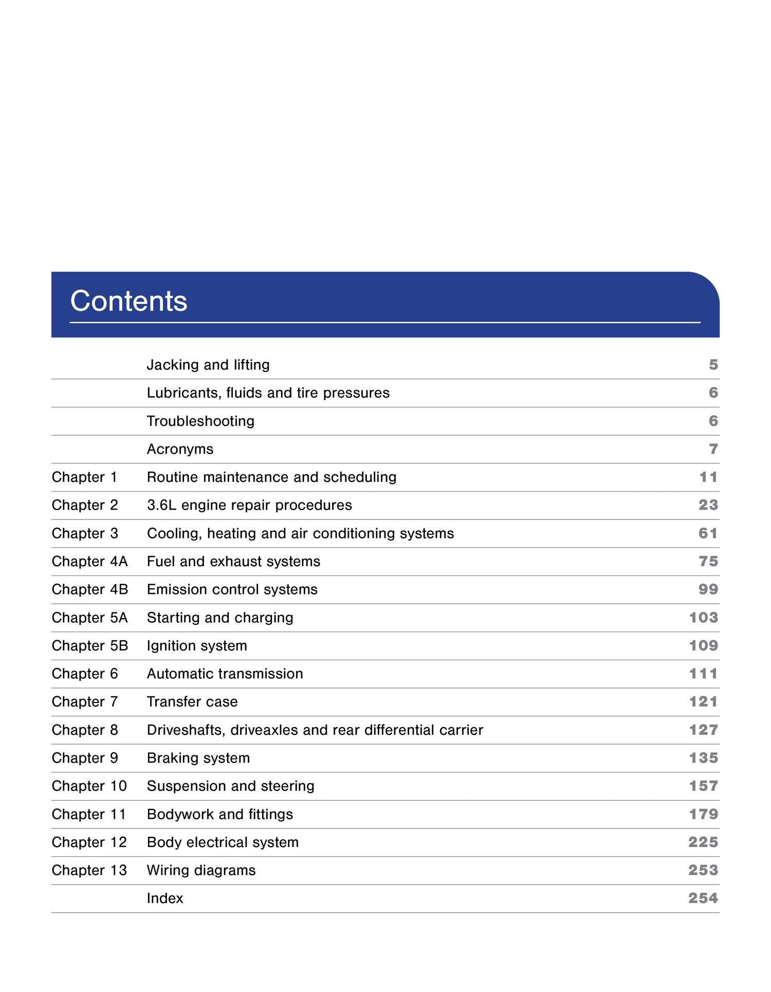 Table of contents for a technical manual on automotive repair with chapter headings and page numbers. Cadillac XTS 2013-2019 Haynes Repair Manual 