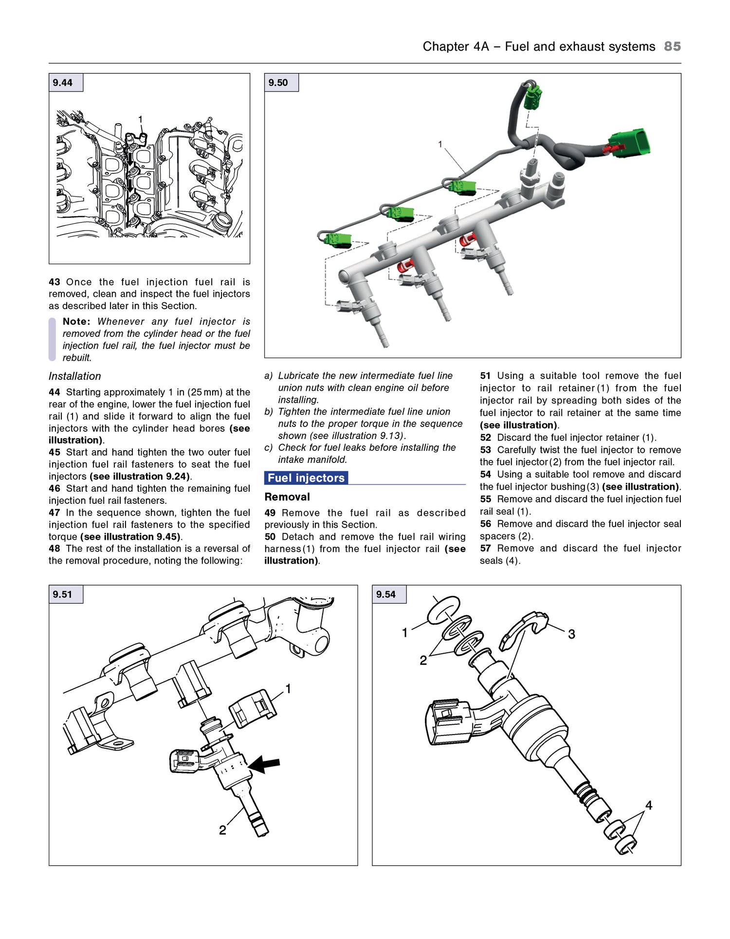 Technical diagram and illustrations of fuel and exhaust systems in a manual or textbook format from the Cadillac XTS 2013-2019 Haynes Repair Manual