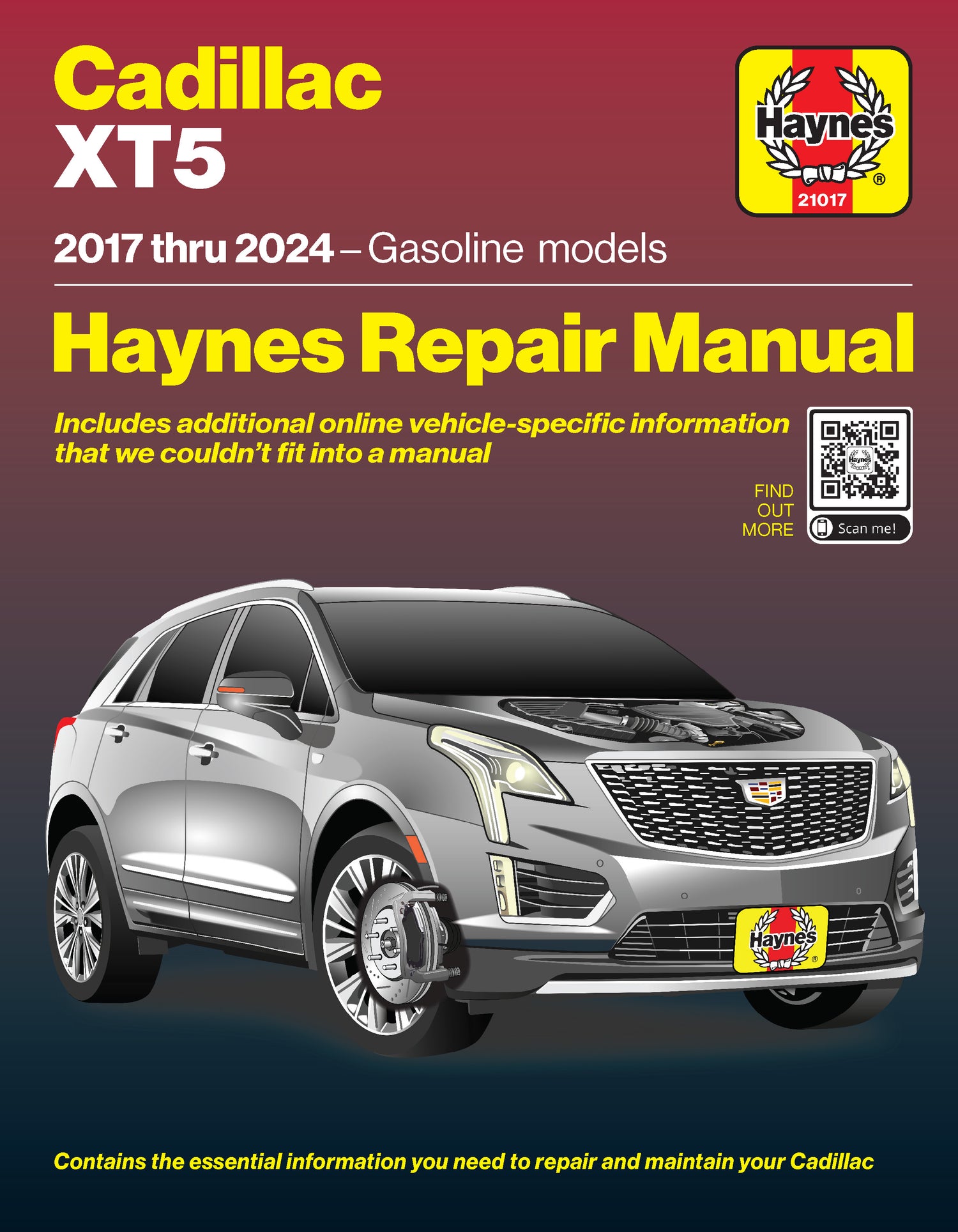 Haynes repair manual cover for Cadillac XT5 with a car illustration on a dark background