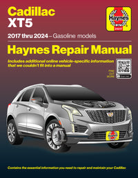 Haynes repair manual cover for Cadillac XT5 with a car illustration on a dark background