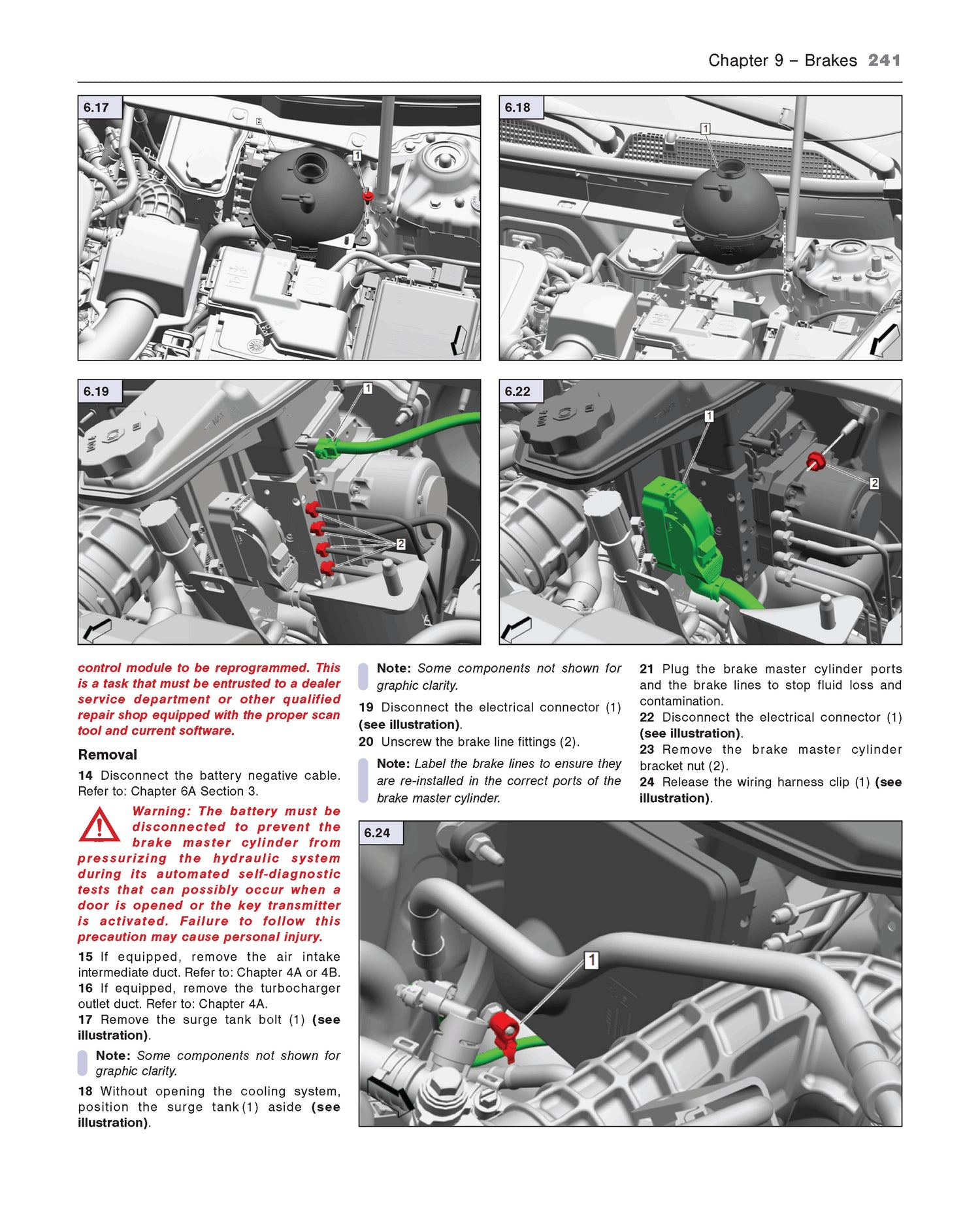 Technical diagram of a vehicle's brake system with labeled parts and text instructions.