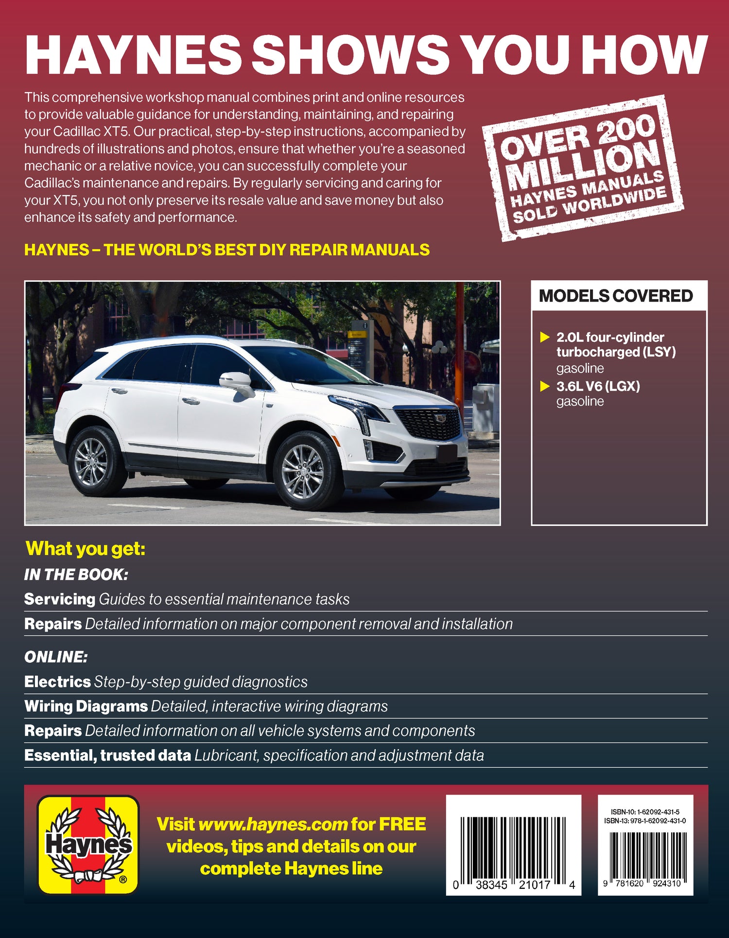 Haynes manual back-cover for Cadillac XT5 with text and car image