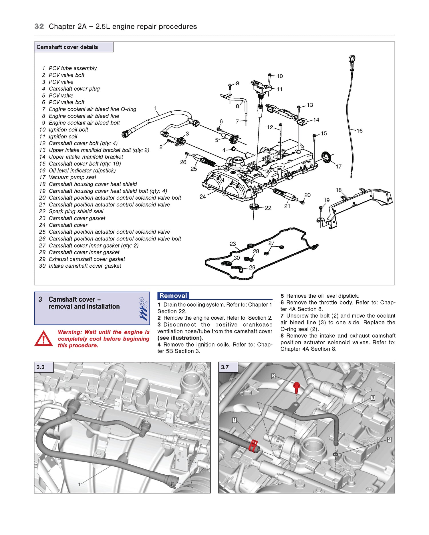 Technical diagram of a car engine repair manual with labeled parts and step-by-step instructions.