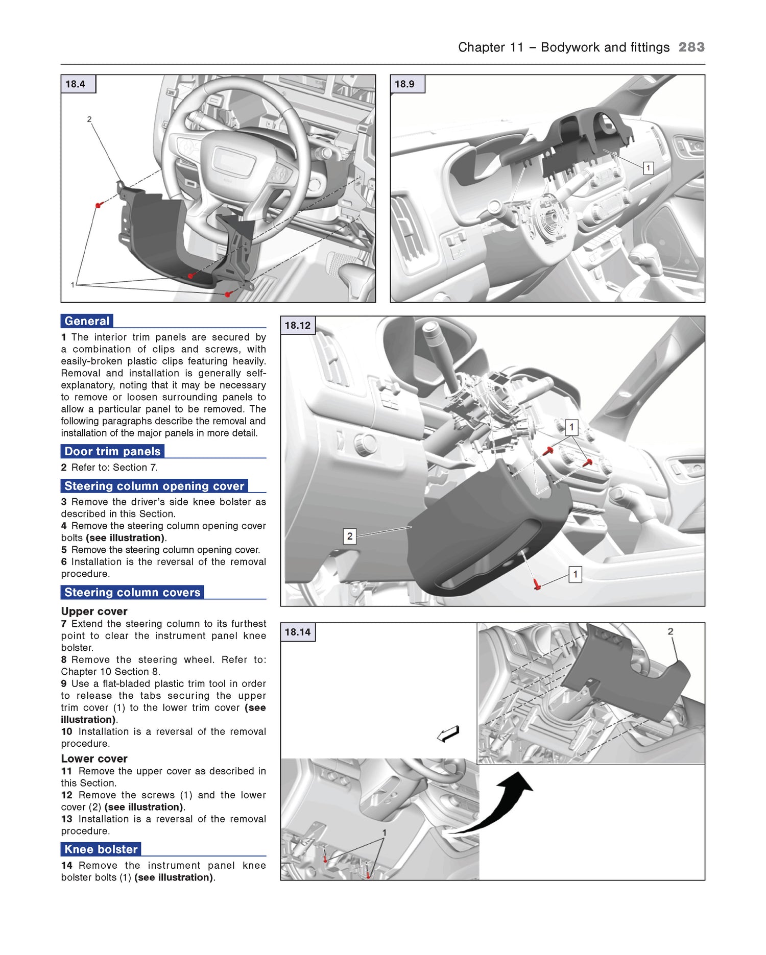 Technical diagram of a car interior with step-by-step instructions on removing steering column covers.