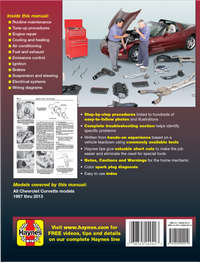 Back cover of a Haynes car repair manual with text and images of tools and a car.