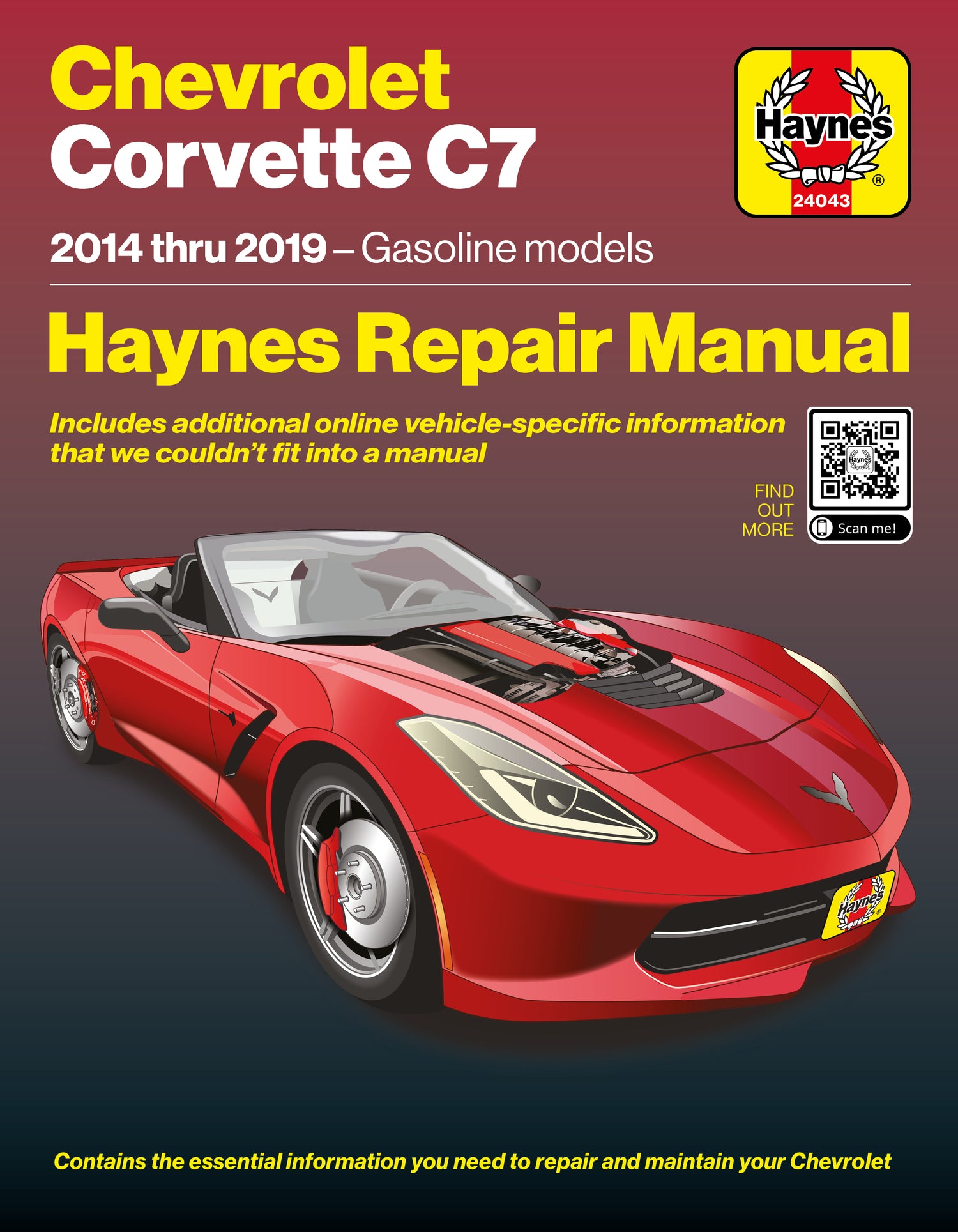 Haynes repair manual cover for Chevrolet Corvette C7 with a red car on a dark background