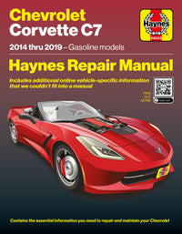 Haynes repair manual cover for Chevrolet Corvette C7 with a red car on a dark background