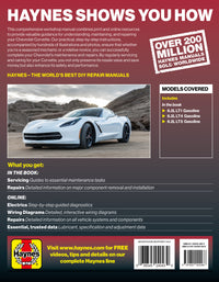 Back cover of a Haynes car repair manual with a white sports car on a road.