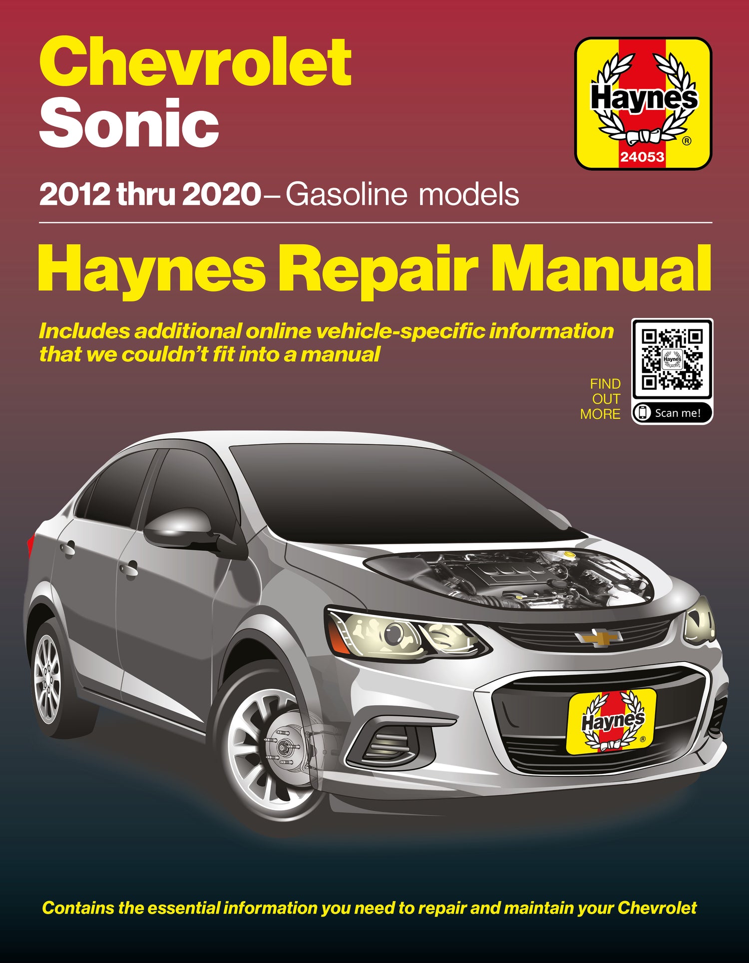 Haynes repair manual cover for Chevrolet Sonic with a car illustration on a dark background