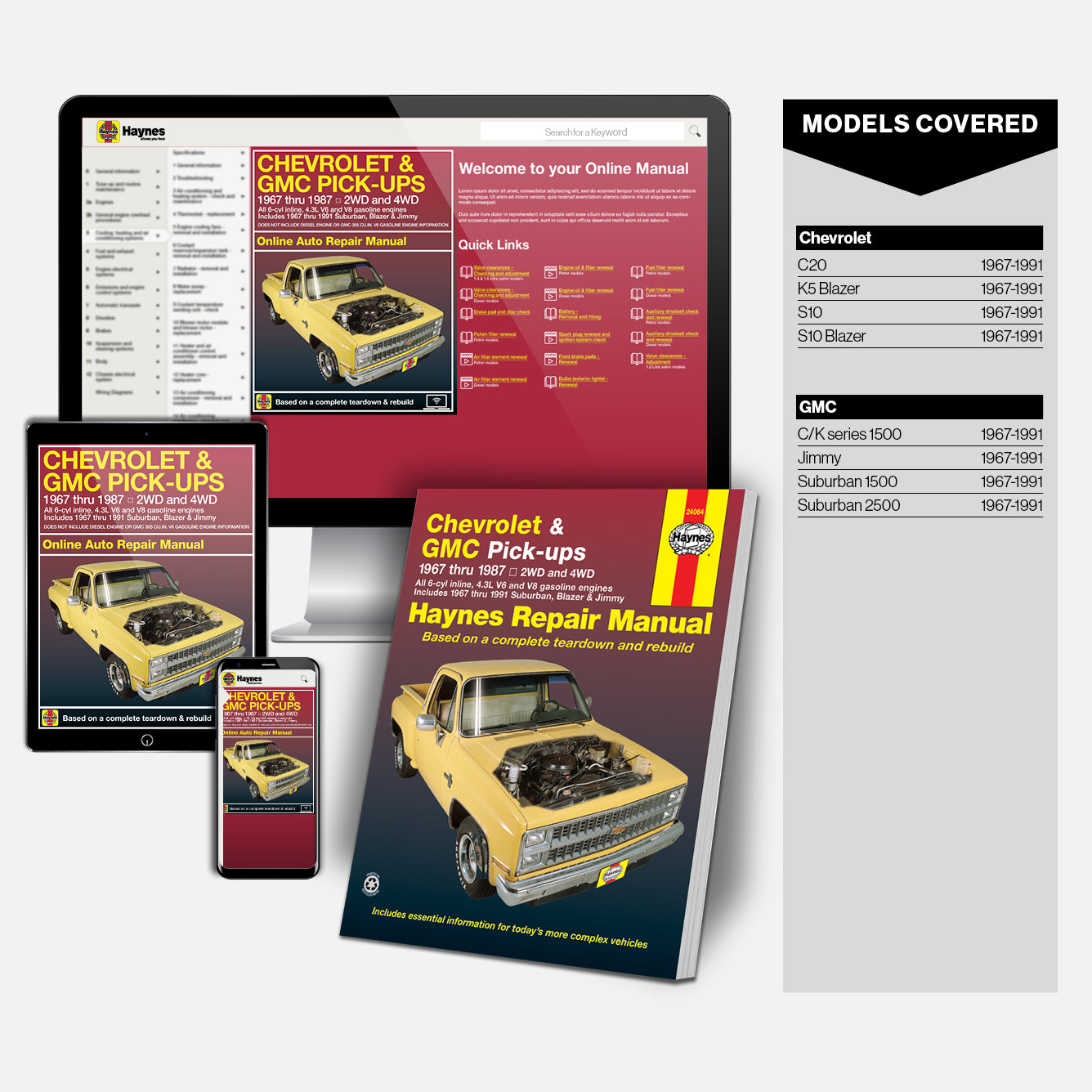Chevrolet and GMC Pick Ups Haynes Repair Manual Book and Online Bundle