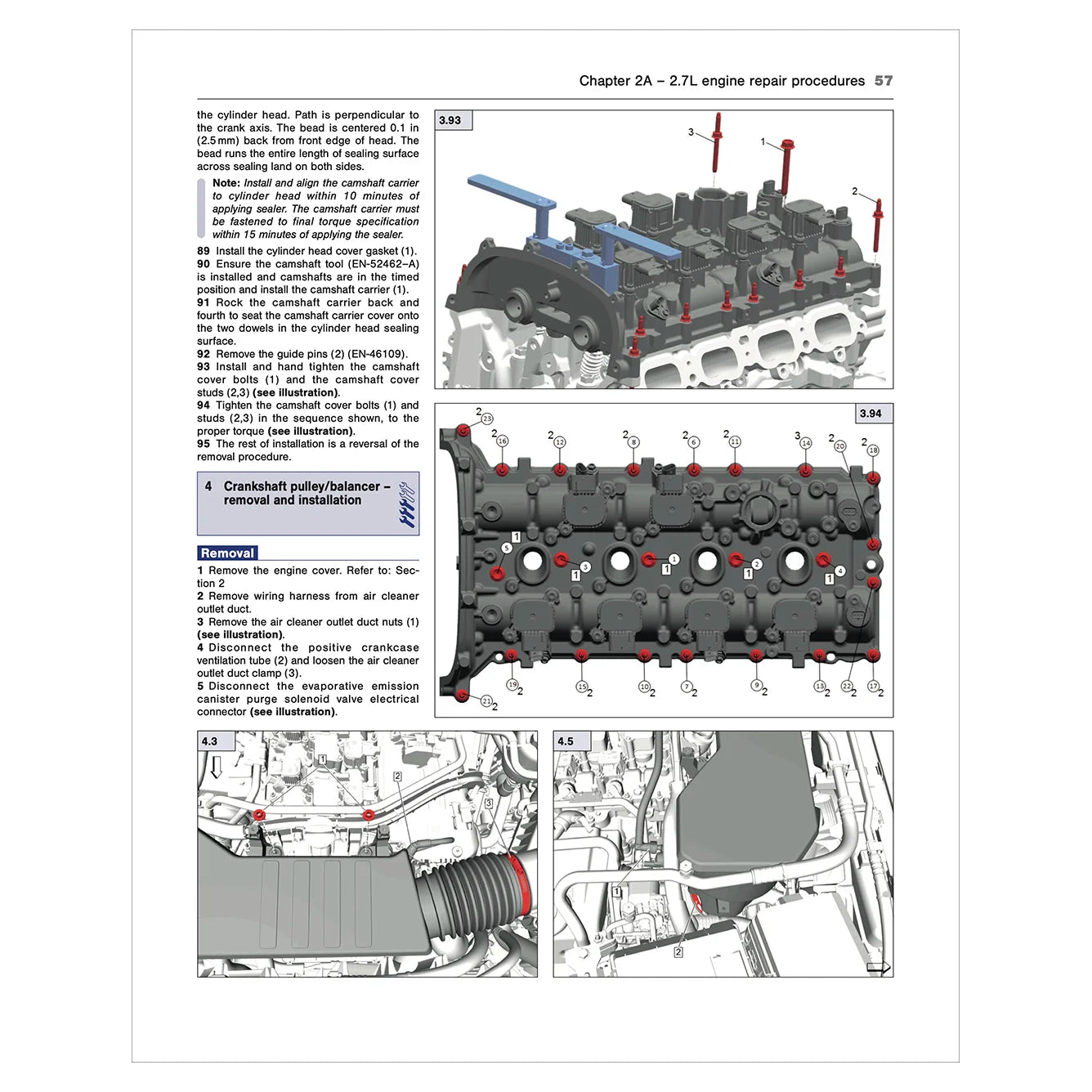 Technical diagram and text of a 2.7L engine repair procedure on a white background
