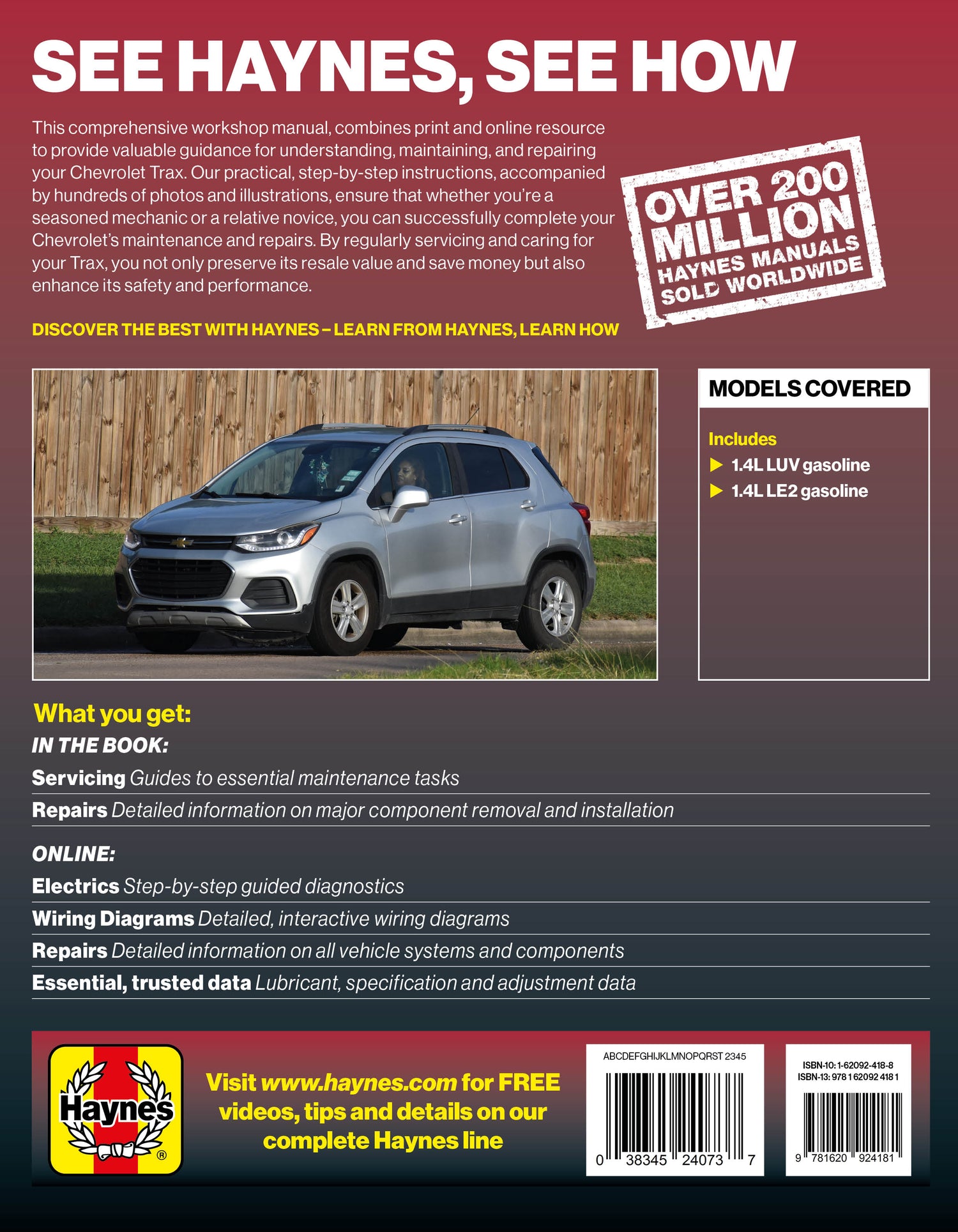 Rear cover of a Haynes Chevrolet Trax repair manual