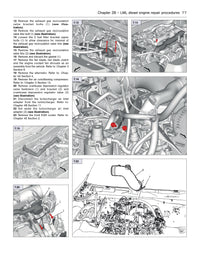 Technical diagram of LML diesel engine repair procedures with various views and labels in the Chevrolet Silverado 2500/3500 2014-2019 Haynes Repair Manual.