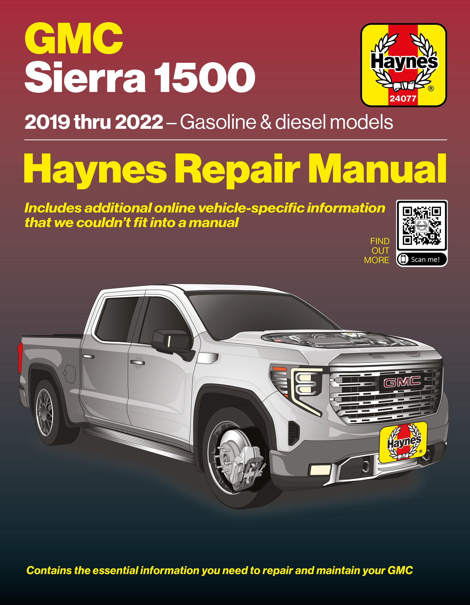 Haynes repair manual cover for GMC Sierra 1500 with a white truck on a dark background