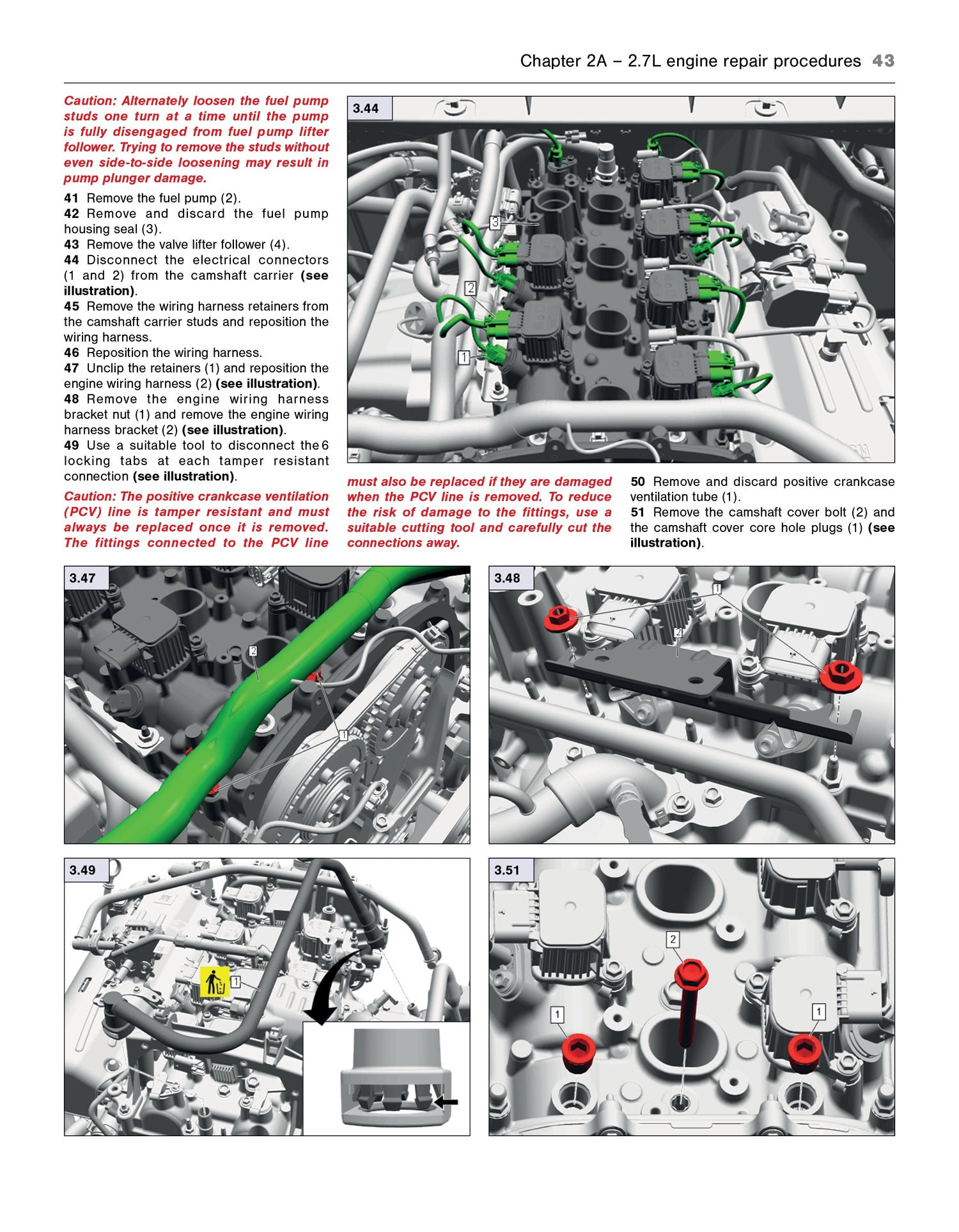 Technical diagram of engine repair procedures with labeled parts on a white background