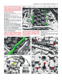Technical diagram of engine repair procedures with labeled parts on a white background
