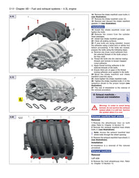 Technical diagram of an exhaust manifold and related components with text and illustrations.