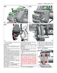 Technical diagram of a braking system with labeled parts and text instructions.