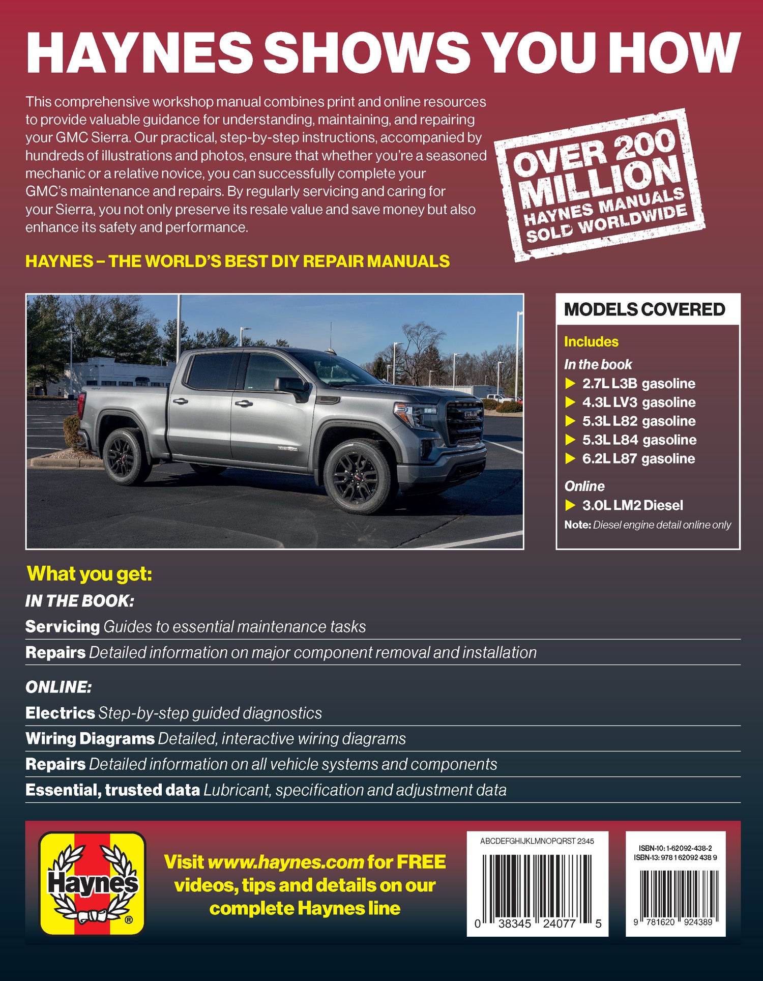 Back cover of a Haynes manual with a truck image and product details.