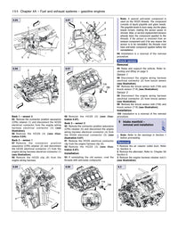 Technical diagram of a fuel and exhaust system for gasoline engines, likely from a vehicle repair manual.