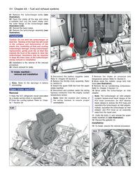 Technical diagram and illustrations of a fuel and exhaust system on a white background