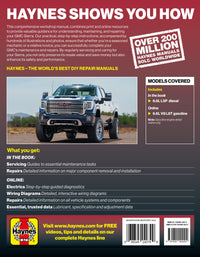 Back cover of a Haynes manual with a truck image and product details.