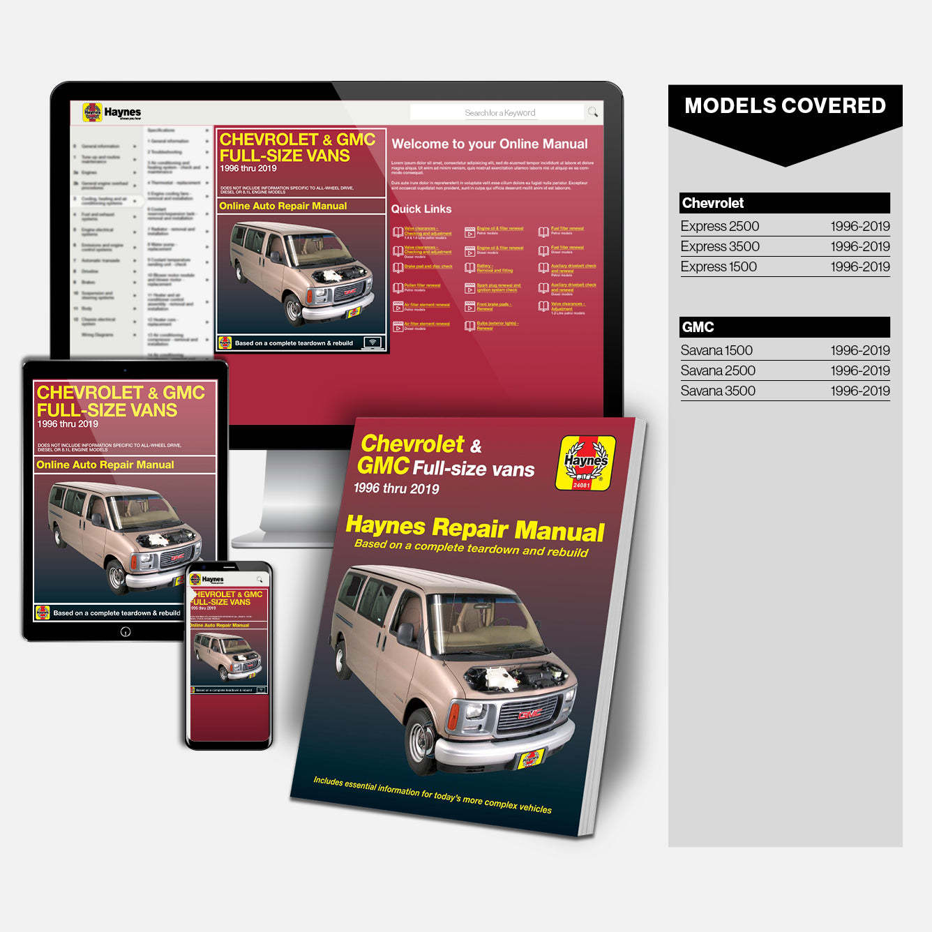 Chevrolet and GMC Full Size Vans Haynes Repair Manual Book and Online Bundle
