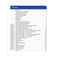 Table of contents for a automotive repair manual on a white background