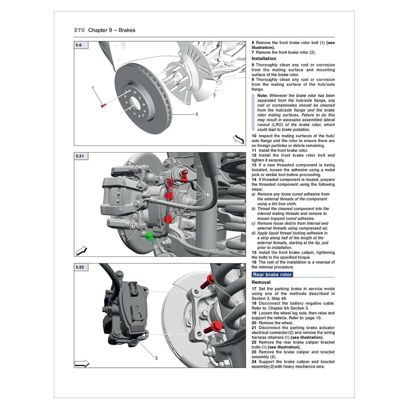 Technical manual page on brakes with diagrams and text