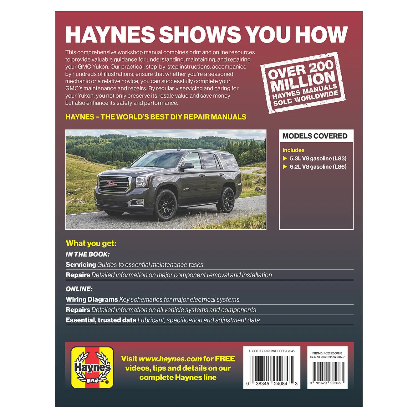 Back cover of a Haynes automotive repair manual with text and images of a vehicle.