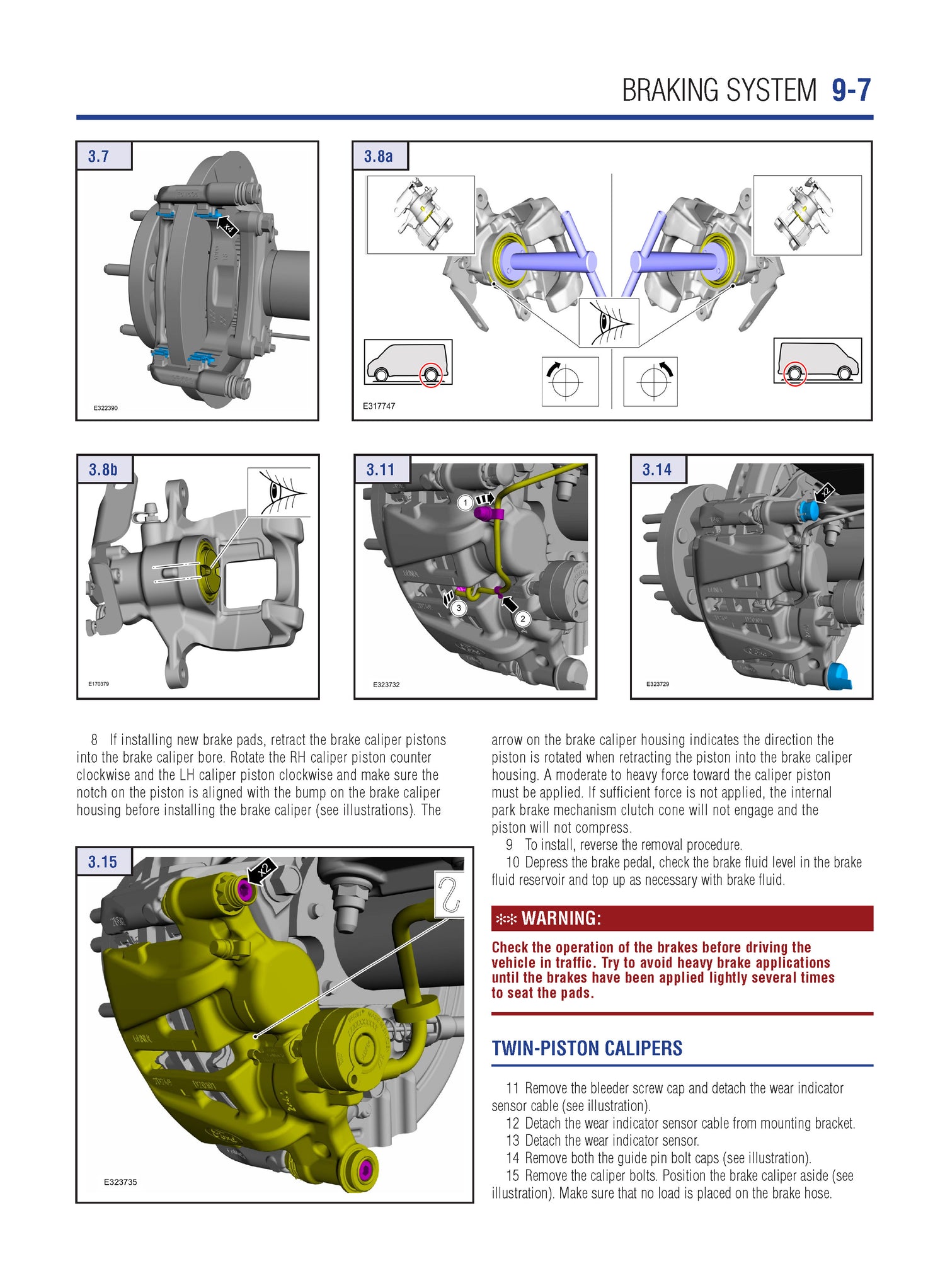 Technical diagram of a braking system with various components and illustrations.