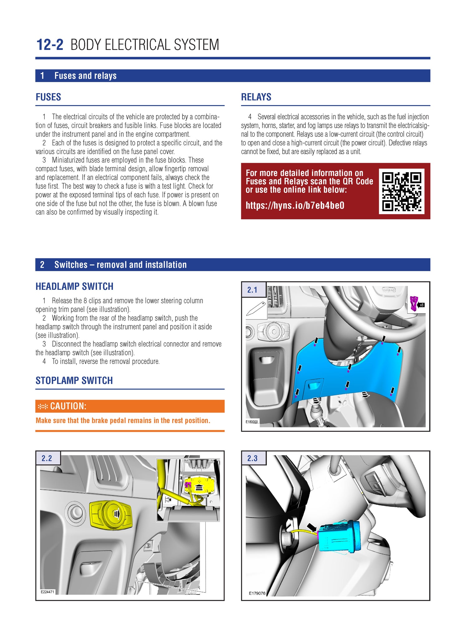 Technical manual page on body electrical system with illustrations and text.