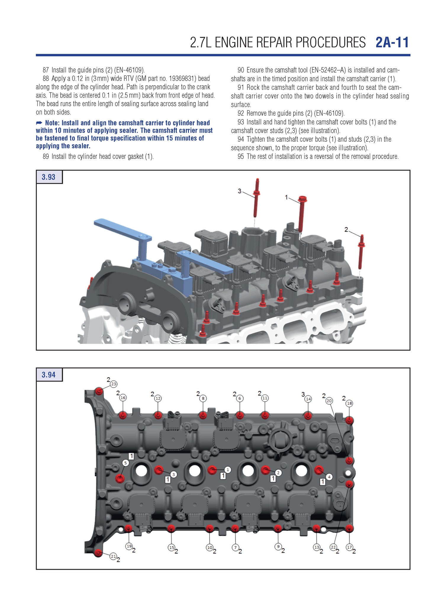 Technical diagram of engine repair procedures with labeled parts on a white background
