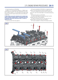 Technical diagram of engine repair procedures with labeled parts on a white background