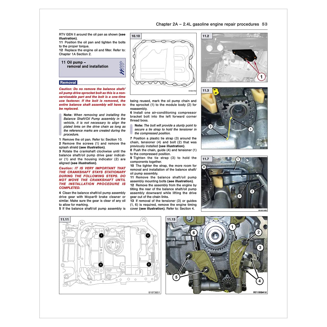 Technical manual page with diagrams and text on 2.4L gasoline engine repair procedures.