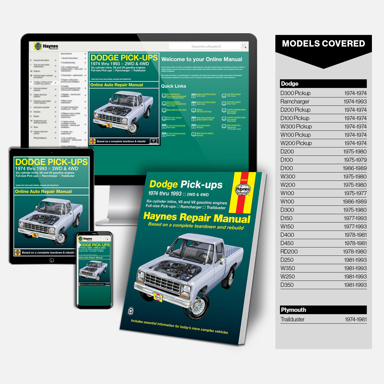 Dodge Pick Ups Haynes Repair Manual Book and Online Bundle