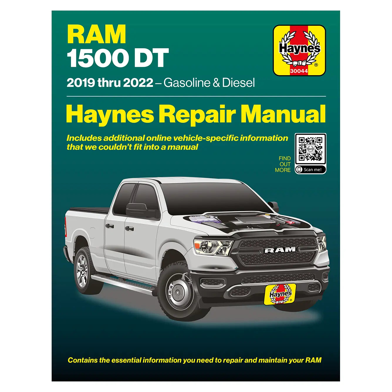 Haynes repair manual cover for RAM 1500 DT with a white truck on a green background