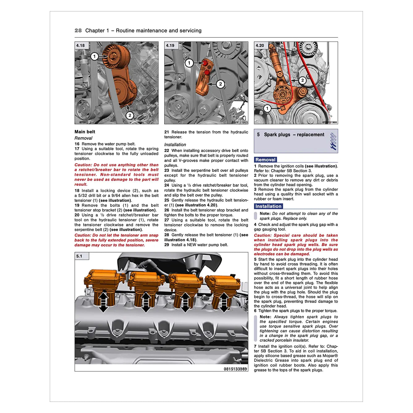 Technical manual page with engine diagram and text on routine maintenance and servicing.