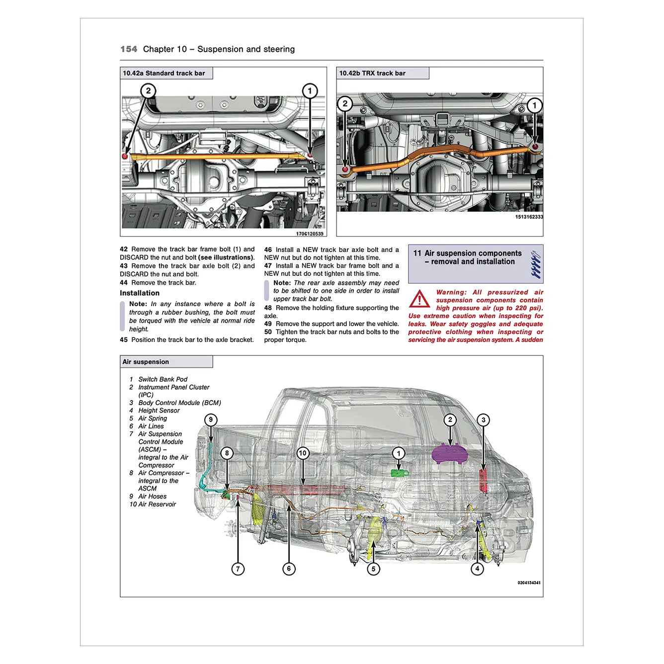 Technical diagram of a vehicle suspension and steering system with labeled parts on a white background.