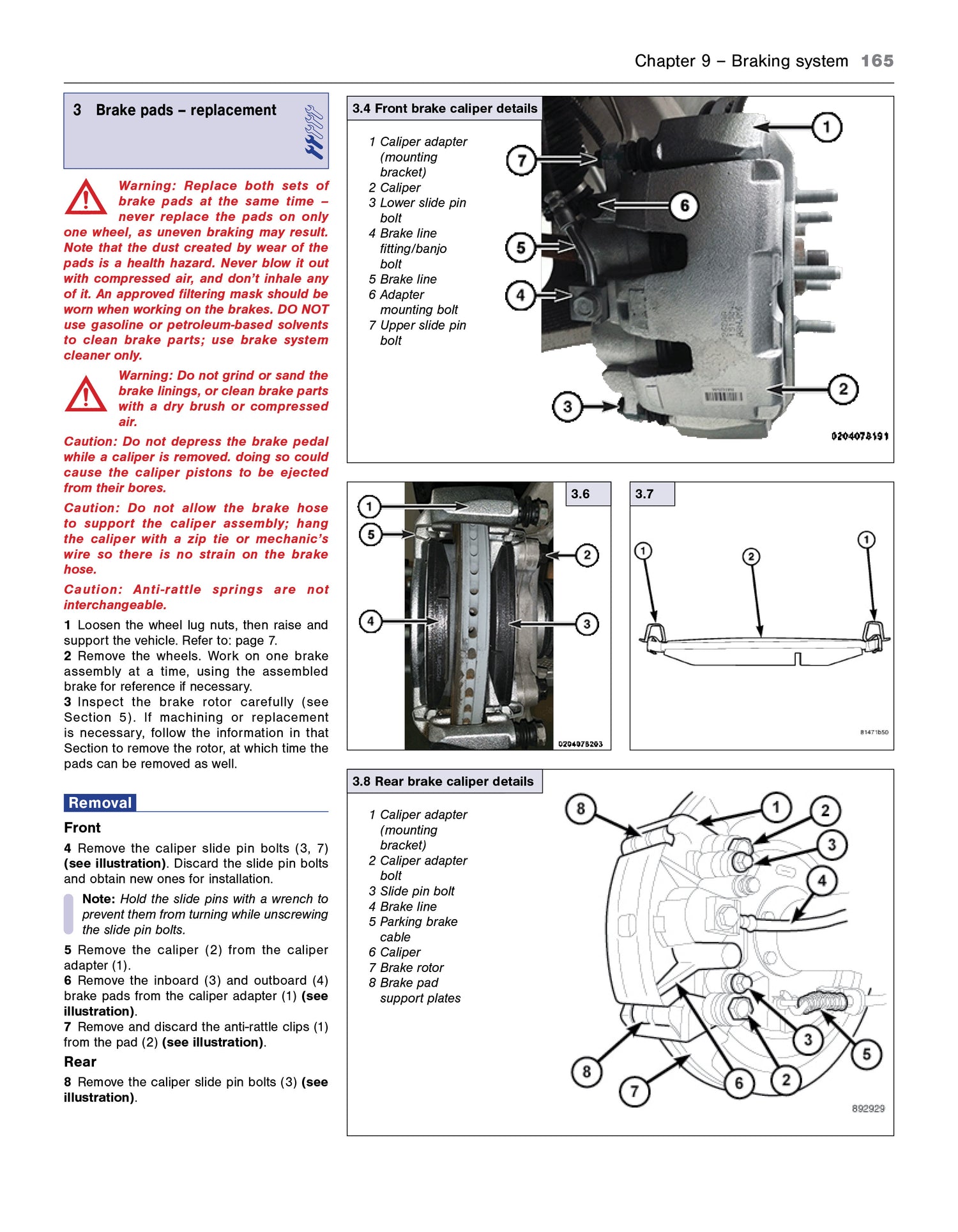 Technical diagram of a brake system with labeled parts and text instructions.