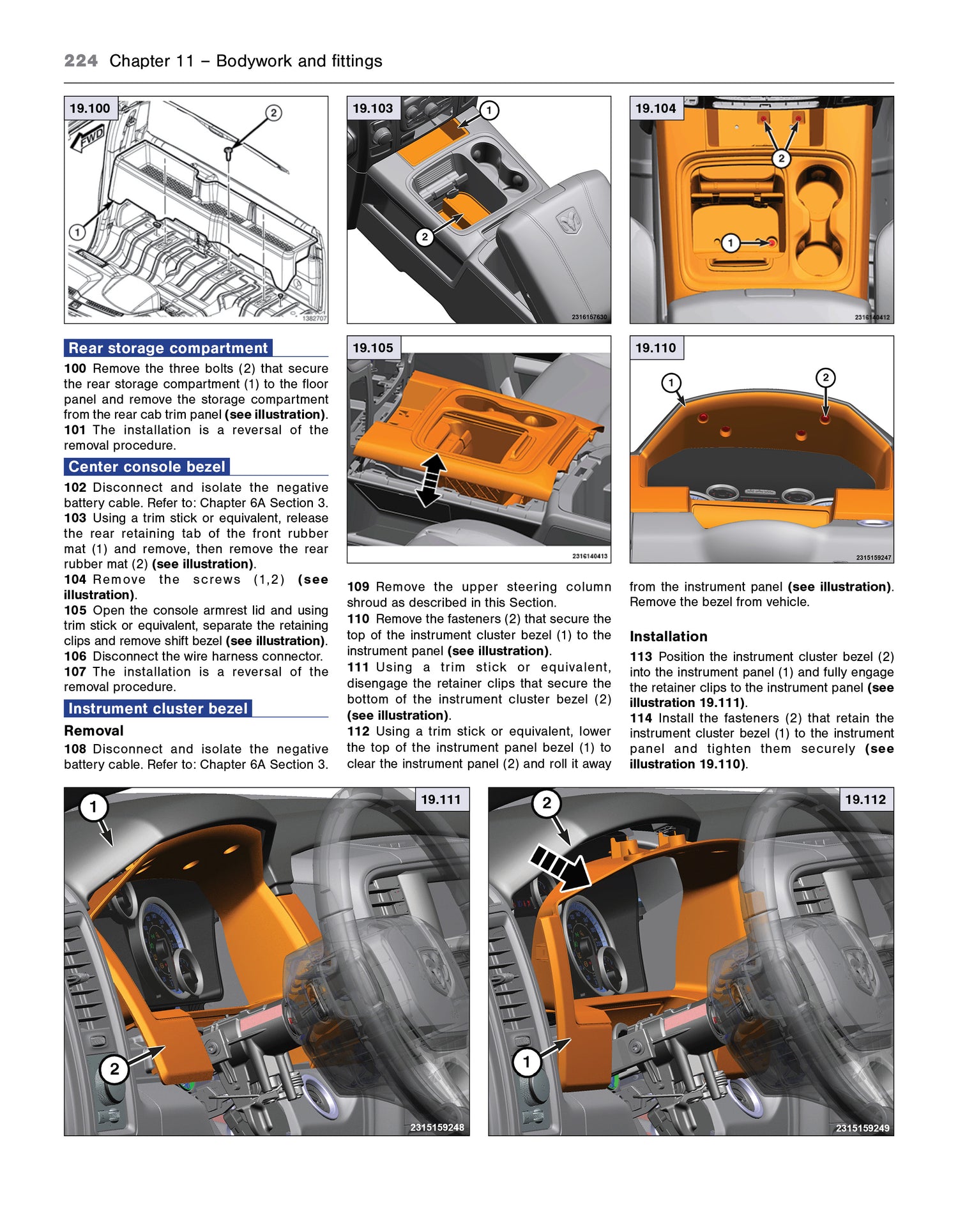 Technical diagram of car interior components with labeled parts and text instructions.