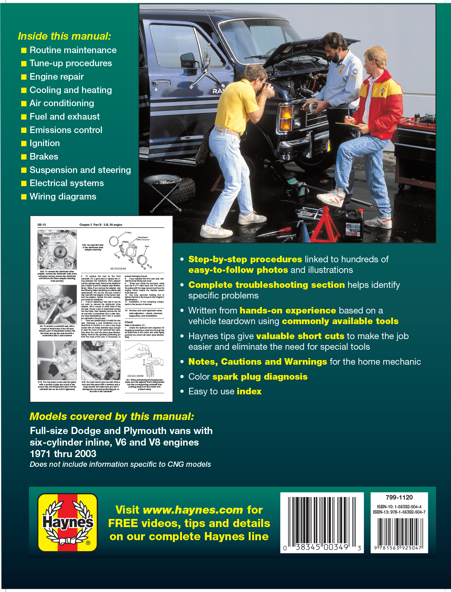 Dodge Tradesman, Sportsman & Plymouth Voyager Full-size in-line 6, V6 & V8 Vans (71-03) Haynes Repair Manual